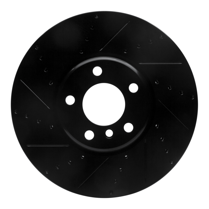 BMW 535i GT Brake Rotor (1) - Right Front - R1 Concepts - Drilled & Slotted - Black - `10-`18